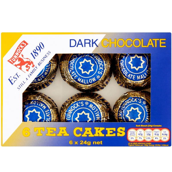 TUNNOCK'S - 6 Pack Tea Cakes DARK Choc (12x144g)