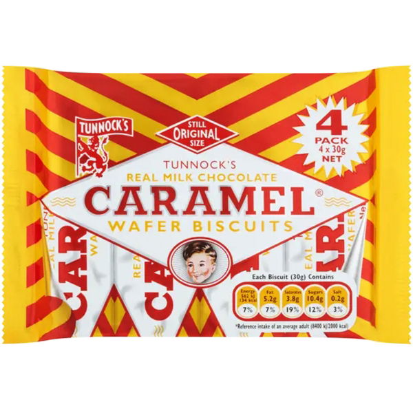 TUNNOCK'S - 4 Pack Caramel Wafers MILK Choc (20x4x30g)