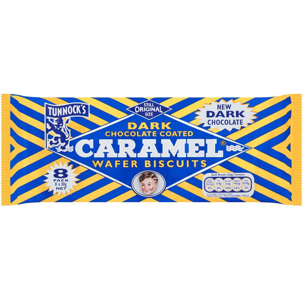 TUNNOCK'S - 8 Pack Caramel Wafers DARK Choc (20x8x30g)