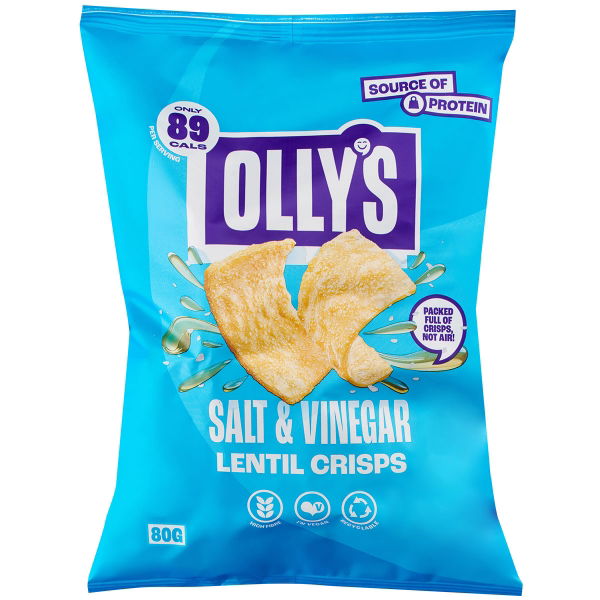 OLLY'S - Lentil Crisps Salt & Vinegar (16x80g)